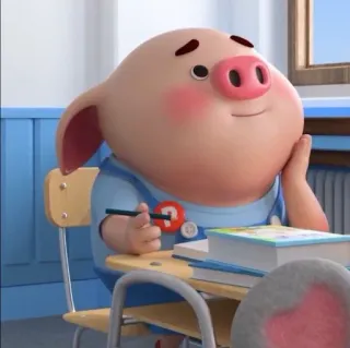 🐽 cochon, dessin animé, animal, assis, bureau, étudiant, école telegram sticker