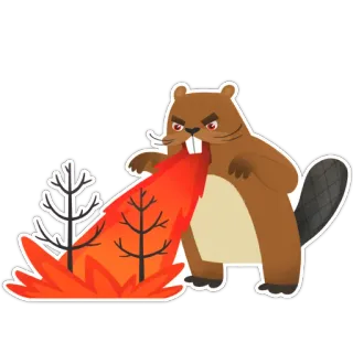 🔥 castor, incêndio florestal, zangado, desenho animado, fogo telegram sticker