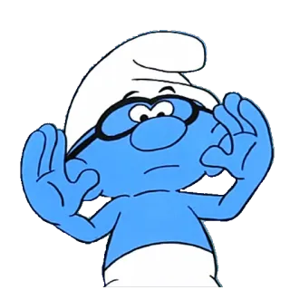 🙀 Brainy Smurf puffo, cartone animato, personaggio, occhiali, blu, pensieroso telegram sticker