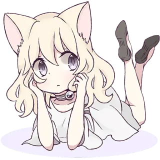 Белая кошка-девочка @Nyasticks telegram stickers