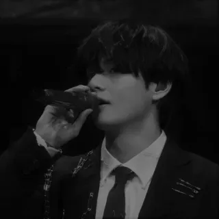 🔔 V BTS, kpop, singer, male, microphone, idol, celebrity, black and white telegram sticker