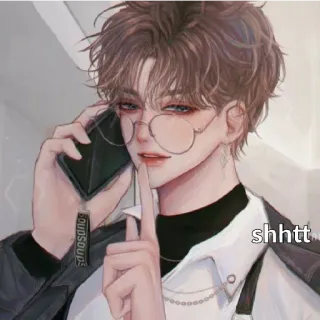 😁 shhtt Аниме, Очки, Тсс, Палец, Тишина, Мультфильм telegram sticker