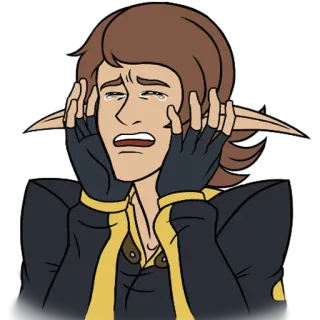 😩 llorando, elfo, molesto, personaje, fantasía, dibujos animados telegram sticker