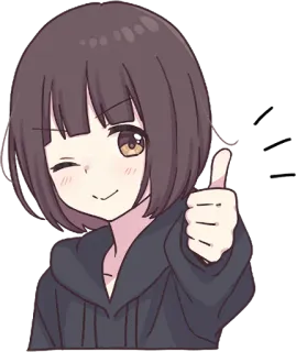 👍 Ragazza anime, Pollice in su, Carino, Cartone animato, Adesivo telegram sticker