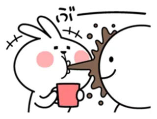 😳 кролик, напиток, милый, мультфильм, друг, кофе, брызги telegram sticker