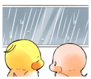 ⛈ Dessin animé, Mignon, Bébé, Pluie, Fenêtre, Météo telegram sticker