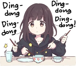 🤤 Ding-dong Ding-dong Ding-dong! Anime, Mangá, Garota, Comendo, Hashis, Kawaii, Fofo whatsapp sticker