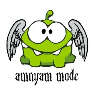 🐸 amnyam mode Om Nom, Cut the Rope, зеленый, крылья, мультяшный персонаж telegram sticker