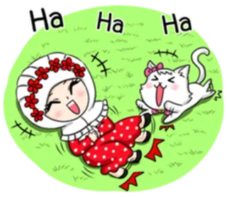 😃 Ha Ha Ha śmiech, kreskówka, kot, dziewczyna, szczęśliwy, trawa telegram sticker