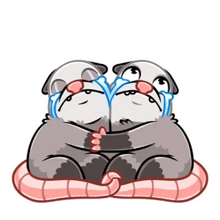 😭 zarigüeyas, llorando, triste, emociones, amigos, abrazo whatsapp sticker