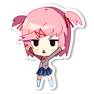 😠 Natsuki Doki Doki Literature Club! аниме, милый, злой, манга, розовые волосы, видеоигра whatsapp sticker