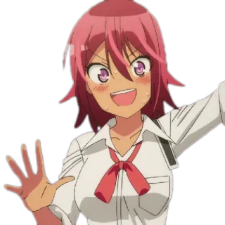 😉 cô gái anime, đồng phục học sinh, tóc đỏ, hào hứng, nhân vật anime telegram sticker
