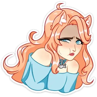 😒 catgirl, anime girl, cartoon, kawaii, cute, cat ears, collar whatsapp sticker