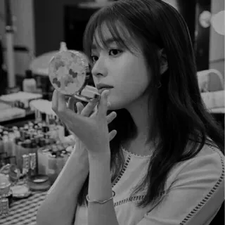 ✖️ donna, specchio, trucco, cosmetici, bellezza, asiatica, ritratto telegram sticker