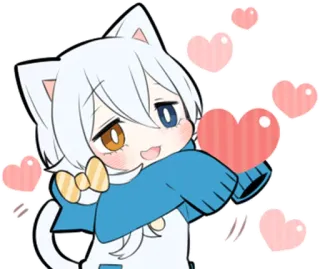 💙 Anime, Lindo, Gato, Kawaii, Amor, Corazones, Chibi, Sticker telegram sticker