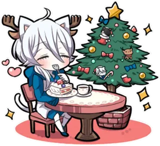 🎄 Anime, Kocie uszy, Choinka, Ciasto, Stół, Renifer telegram sticker