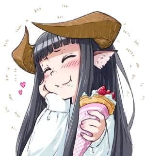 🍦 Anime, Demone, Ragazza, Crêpe, Kawaii, Mangiare telegram sticker