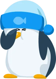 😁 pinguino, cartone animato, carino, animale, assonnato, cappello, blu whatsapp sticker