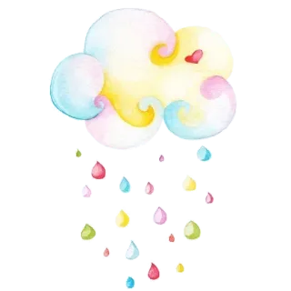 🌧 เมฆ, ฝน, สีน้ำ, น่ารัก, สีพาสเทล, หยดน้ำ, สภาพอากาศ telegram sticker