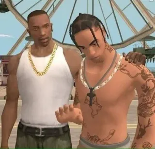 🌟 CJ Grand Theft Auto: San Andreas Grand Theft Auto, GTA, CJ, San Andreas, Видеоигра, Travis Scott whatsapp sticker