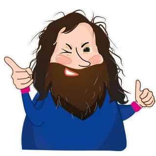 👍 Dibujo animado, Hombre, Barba, Pulgar arriba, Guiño, Positivo, Amigable telegram sticker
