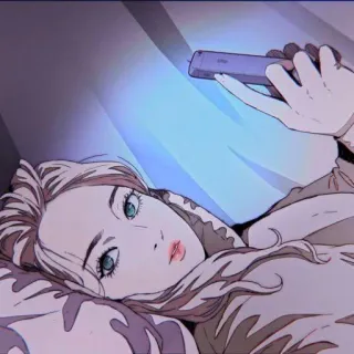 🍻 person, woman, bed, phone, lying down, indoors telegram sticker