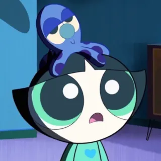 🥺 Buttercup Powerpuff Girls cartone animato, animato, polpo, blu, bambino telegram sticker