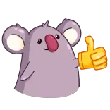 👍 coala, polegar para cima, animal, fofo, desenho animado telegram sticker