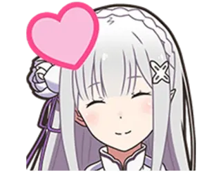 ❤️ Emilia Re:Zero anime, carino, cuore, capelli bianchi, kawaii telegram sticker