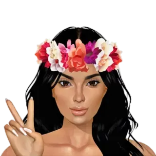 ✌️ phụ nữ, biểu tượng hòa bình, vòng hoa đội đầu, tóc nâu, chân dung whatsapp sticker