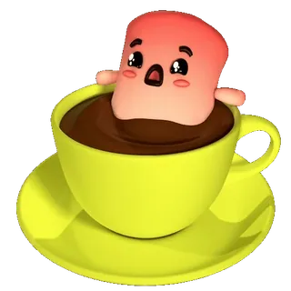 🥵 xícara, café, marshmallow, kawaii, fofo, bebida, sobremesa whatsapp sticker