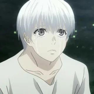 ♠️ Ken Kaneki Tokyo Ghoul Anime, weinen, weißes Haar, traurig, männlich, Charakter whatsapp sticker