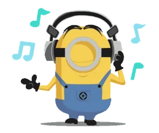🍋 Minion Minion, Casque, Musique, Dessin animé, Jaune, Mignon telegram sticker