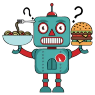 🍔 робот, еда, спагетти, бургер, мультфильм, иллюстрация telegram sticker