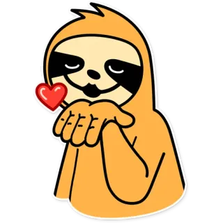 😘 ленивец, сердце, любовь, милый, животное, мультфильм whatsapp sticker
