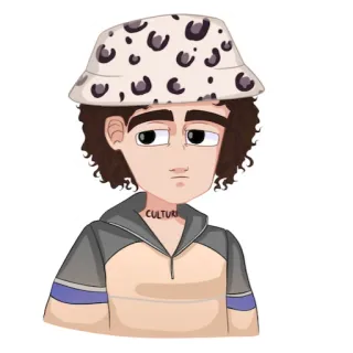 🧢 CULTURE dibujos animados, personaje, persona, sombrero de pescador, cultura, tatuaje cuello whatsapp sticker