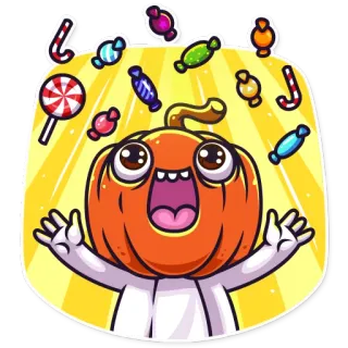 🥳 bí ngô, kẹo, đồ ngọt, phim hoạt hình, halloween, lễ hội, ăn mừng telegram sticker