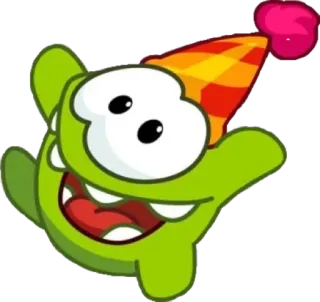 🥳 Om Nom Cut the Rope cartone animato, mostro verde, caramella, compleanno, festa telegram sticker