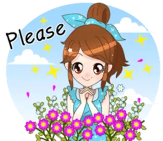 😬 Please menina, desenho animado, anime, fofa, flores whatsapp sticker