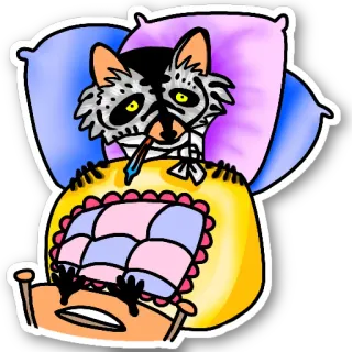 🤒 malato, animale, letto, raffreddore, influenza, malattia, cartone animato telegram sticker