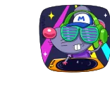 🎼 topo, DJ, musica, giradischi, cartone animato, personaggio, cuffie, neon telegram sticker