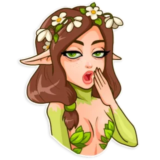 🥱 Elfo, Fantasy, Donna, Ragazza, Fiori, Cartone animato telegram sticker