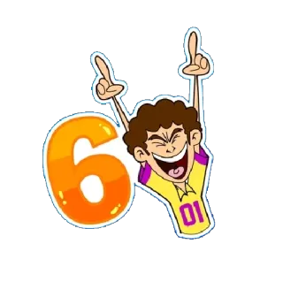 6️⃣ Cartoon, Zahl 6, Figur, Feier, Spaß, Aufkleber telegram sticker