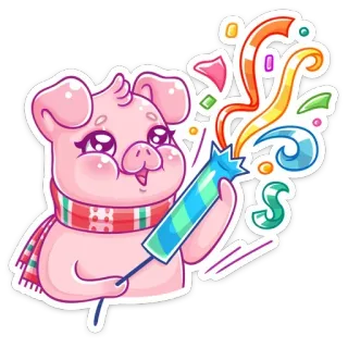 🎉 cerdo, animal, dibujos animados, bengala, confeti, celebración, festivo, lindo telegram sticker