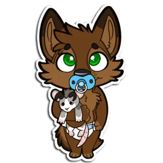 🐁 furry, wolf, possum, plushie, diaper, pacifier, cute, cartoon, anthropomorphic telegram sticker