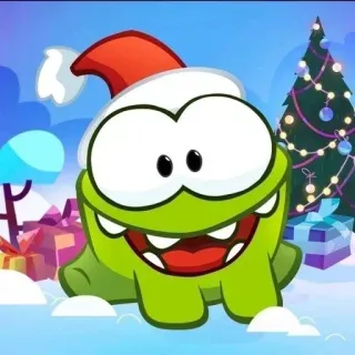 🎄 Om Nom Cut the Rope Om Nom, Noël, Cut the Rope, personnage, monstre vert, festif, fête, bonnet de Père Noël whatsapp sticker