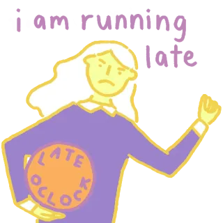 🤝 I am running Late O'Clock atrasado, relógio, corrida, mulher, desenho animado, humor, tempo whatsapp sticker