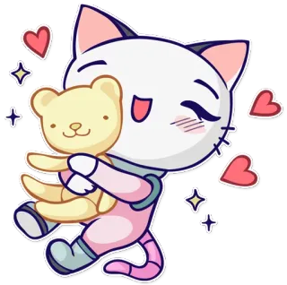 😊 gato, osito de peluche, lindo, corazones, pegatina, dibujos animados, kawaii whatsapp sticker