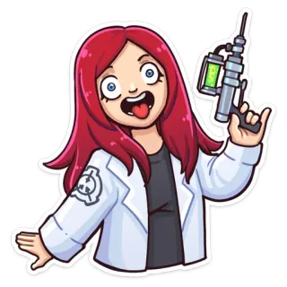 🤪 scientist, lab coat, experiment, red hair, crazy, gun telegram sticker