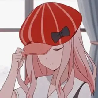 💖 Dziewczyna anime, Różowe włosy, Czerwony kapelusz, Słodki, Kreskówka, Ilustracja telegram sticker